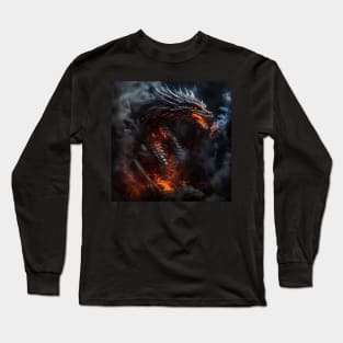 Scary Dragon With Fire and Smoke Long Sleeve T-Shirt